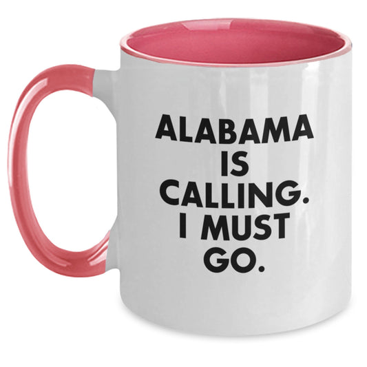 Funny Alabama Two Tone Coffee Mug Gifts for Men Women Friends Family from Alabama on Valentine's - 'Alabama Is Calling. I Must Go.' - Main