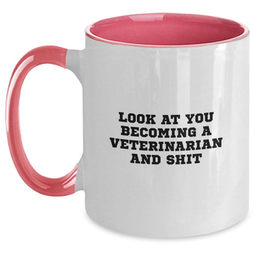 Funny Veterinarian Gifts for Mom, Unique Two Tone Coffee Mug with Look At You Becoming A Veterinarian And Shit, Gifts from Women to Mother's Day - Main