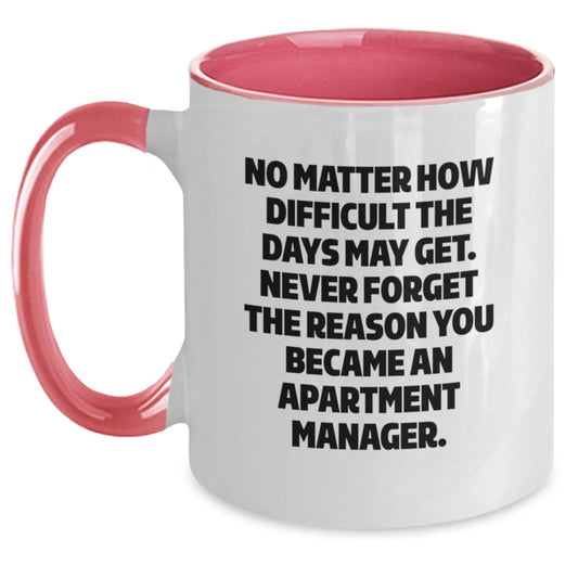 Funny Apartment Manager Gifts from Friends - Two Tone Coffee Mug, Inspirational Quote for Graduation - Main