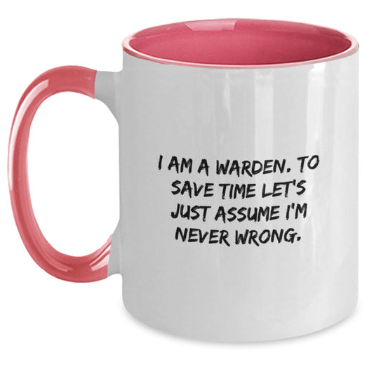 Warden Humor Funny Gifts for Him from Friends or Family - Warden Two Tone Coffee Mug with Black and White, Red and White, Navy and White, Pink and White Options - Main