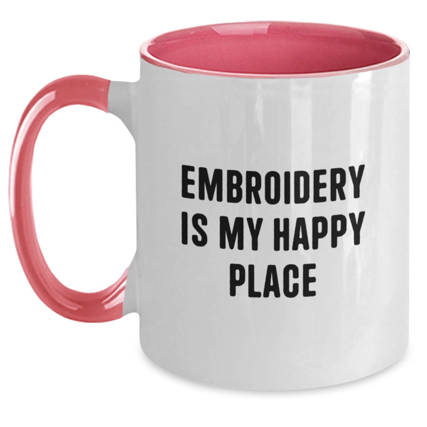 Funny Embroidery Gifts for Men - Embroidery Is My Happy Place Coffee Mug, Two Tone Unique Graduation Gift for Him - Main
