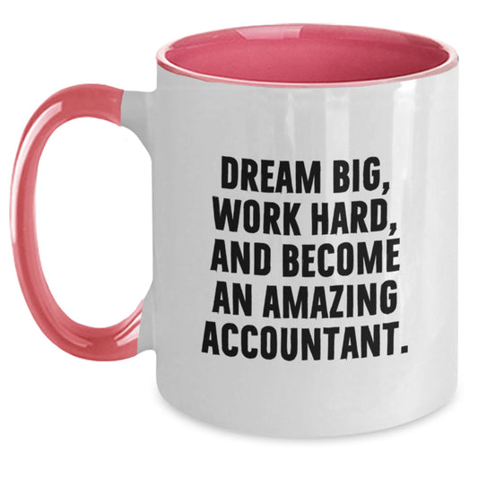 Inspirational Accountant Gifts from Friends and Family, Funny Two Tone Coffee Mugs for Graduation, 'Dream Big, Work Hard' Quote on 11oz Ceramic Mugs, Perfect for Accountant Men and Women - Main