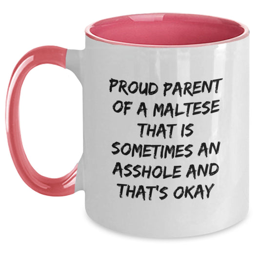 Funny Maltese Dog Gifts for Men Women Family Friends Coworkers - Birthday Unique Two Tone Coffee Mug - Proud Parent Quote - Main