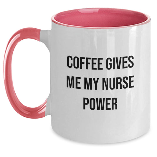 Funny Nurse Gifts from Friends, Cute Two Tone Coffee Mug for Nurse Graduation, 'Coffee Gives Me My Nurse Power' Quote - Main