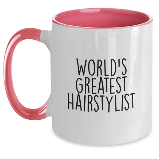 World's Greatest Hairstylist Funny Quote Two Tone Coffee Mug, Gifts from Friends, Birthday Unique Gifts for Hairstylists, Funny Hairstylist Mug, Two Tone Coffee Mug - Main