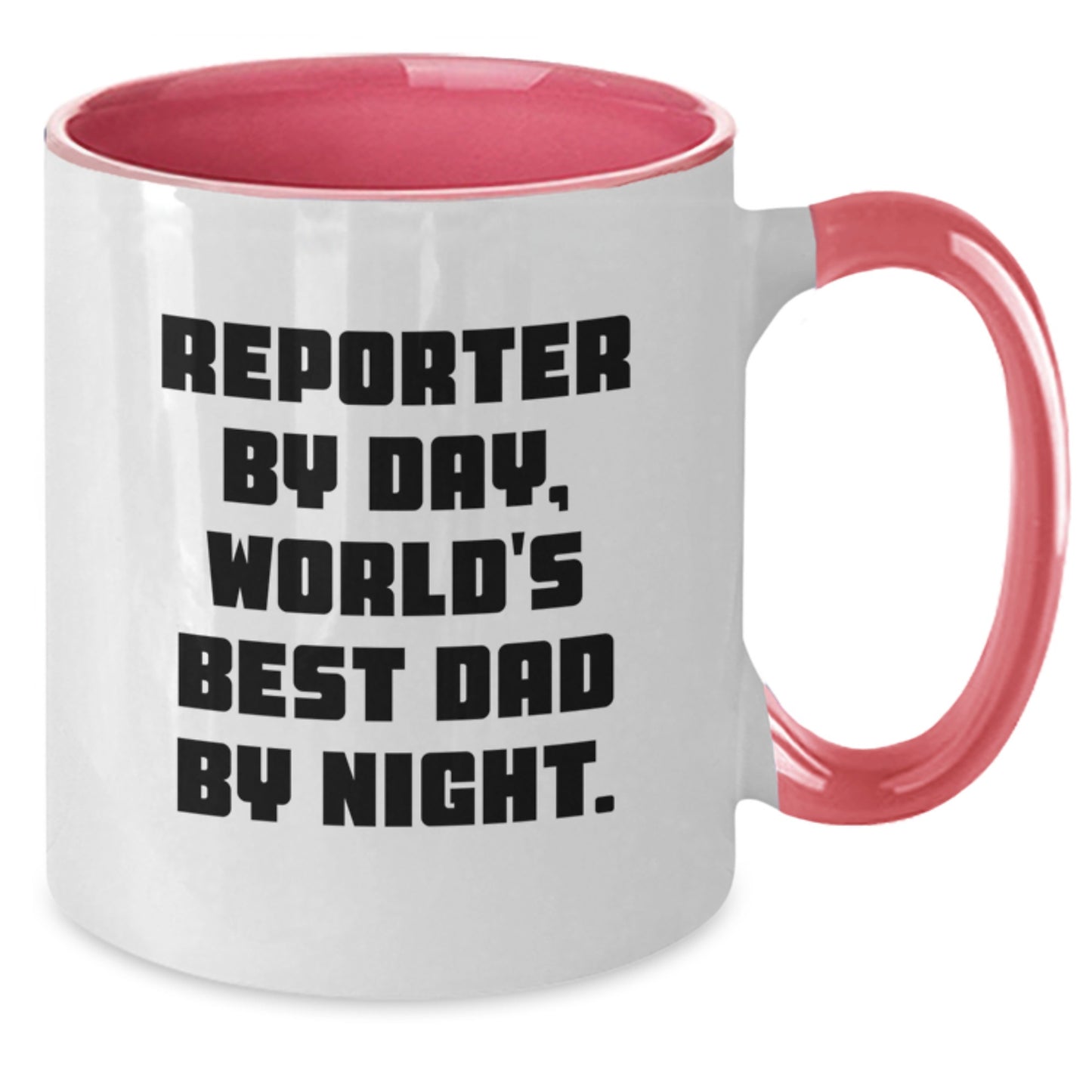 Reporter Gifts for Men, Funny Two Tone Coffee Mug, 'Reporter By Day, World's Best Dad By Night', Christmas Unique Gifts from Dad to Son - Additional