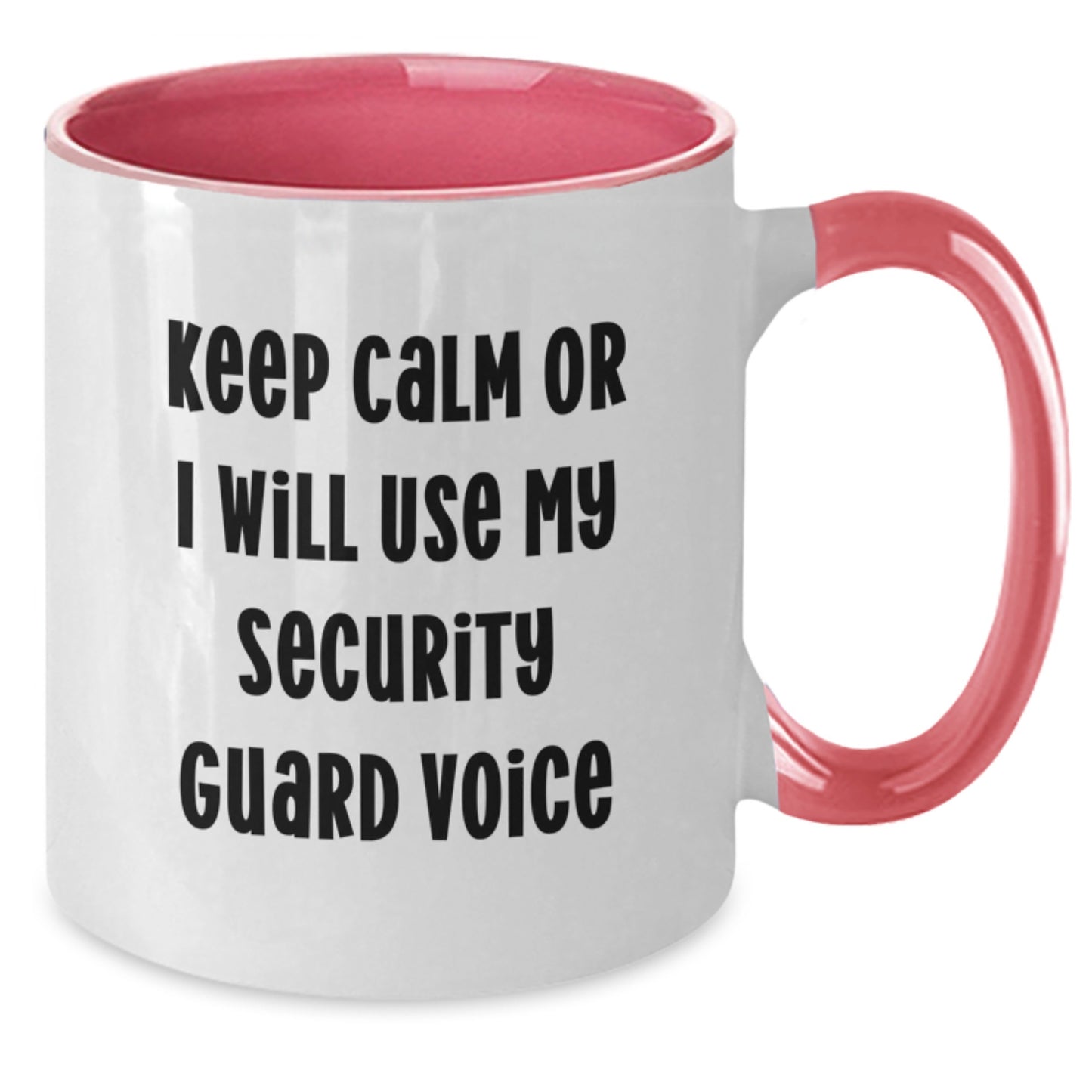 Funny Security Guard Gifts from Friends - Two Tone Coffee Mug, Keep Calm Or I Will Use My Security Guard Voice - Birthday Unique Gifts for Security Guard Men - Additional