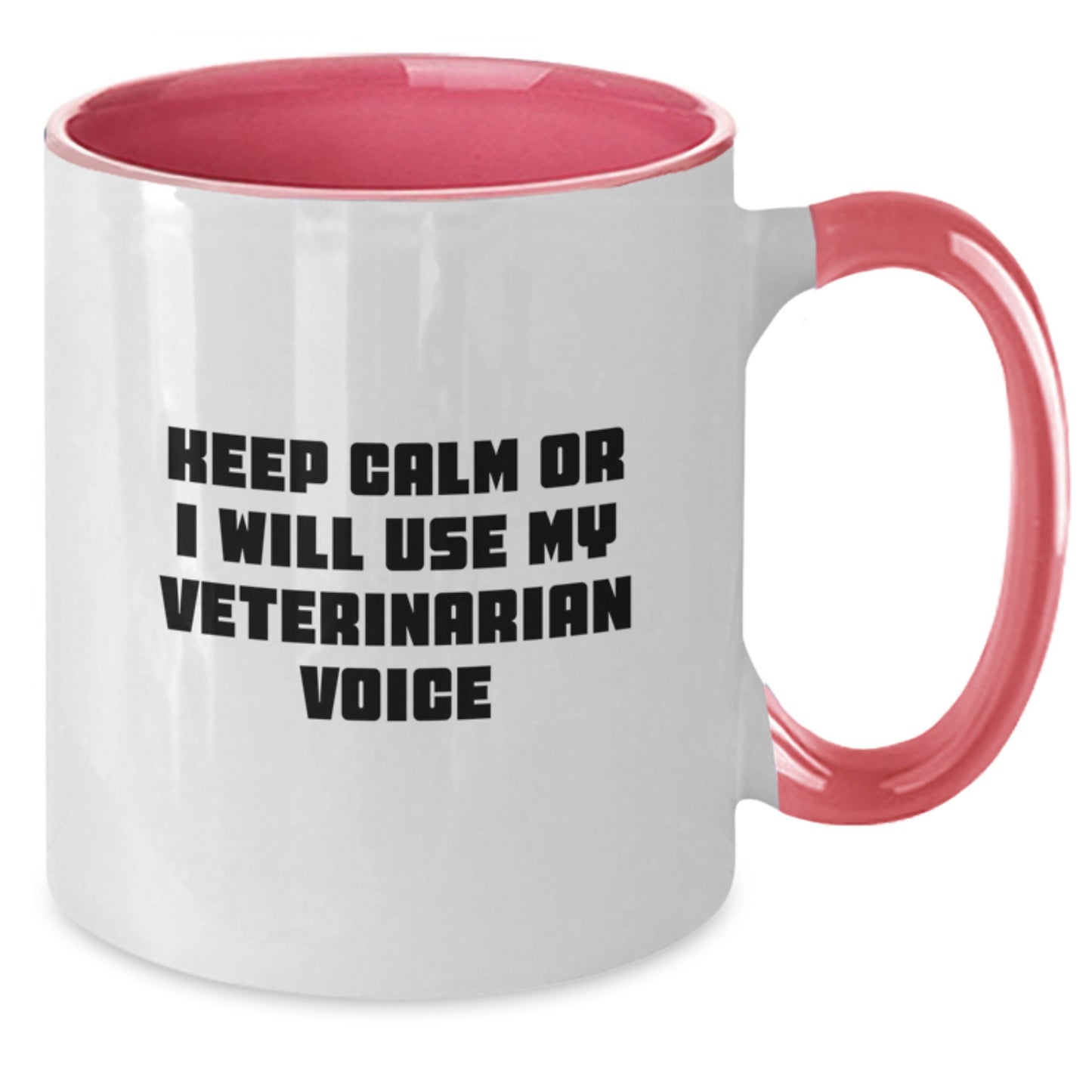 Funny Veterinarian Gifts from Men to Women, Christmas Unique Presents for Veterinarian Friends, Two Tone Coffee Mugs with Keep Calm Or I Will Use My Veterinarian Voice - Additional