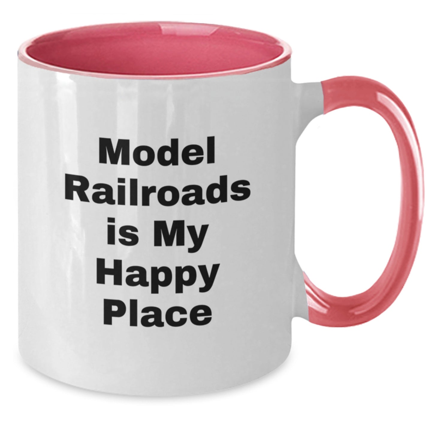 Funny Model Railroads Gifts from Friends and Family for Men and Women on Christmas - Two Tone Coffee Mug with 'Model Railroads Is My Happy Place' Quote - Additional