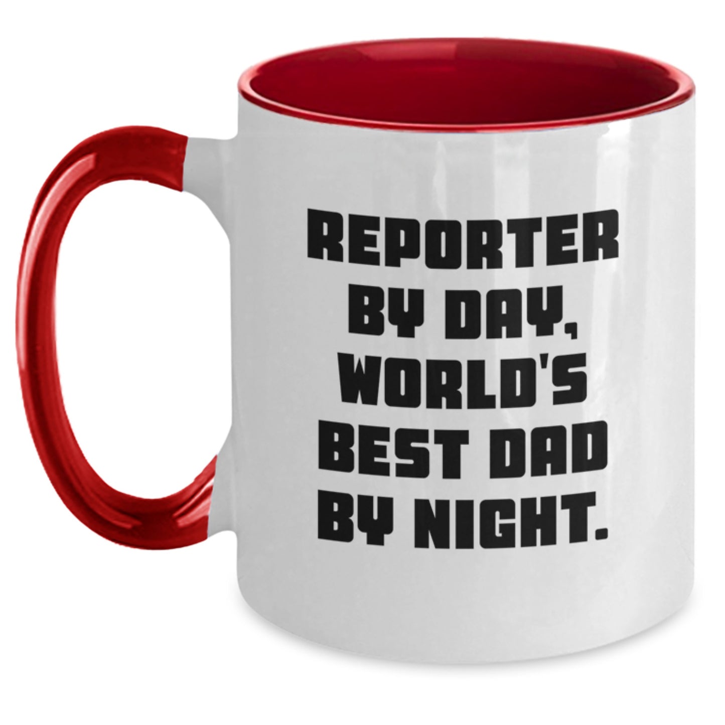 Reporter Gifts for Men, Funny Two Tone Coffee Mug, 'Reporter By Day, World's Best Dad By Night', Christmas Unique Gifts from Dad to Son - Main