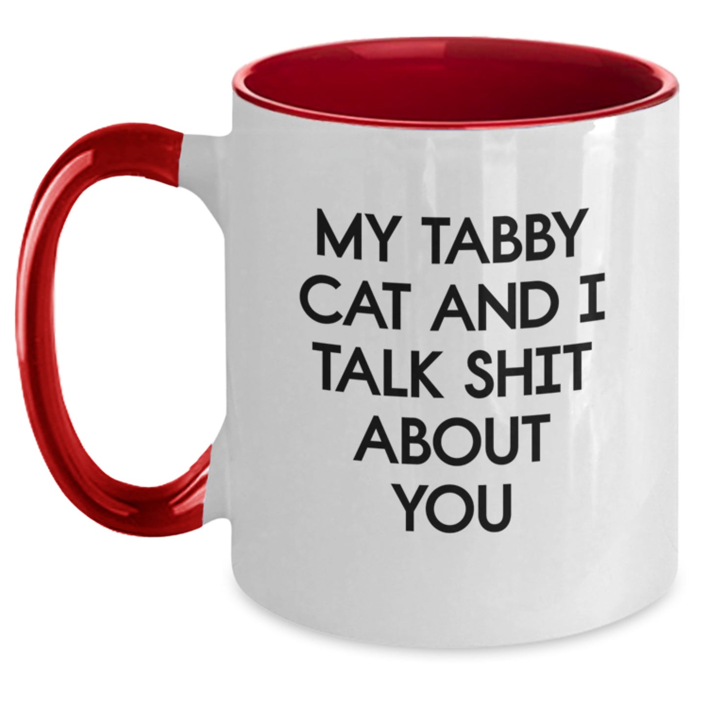Funny Tabby Cat Gifts from Men to Women, Unique Mother's Day Unique Gift Ideas for Tabby Cat Lovers, Two Tone Coffee Mug with Quote 'My Tabby Cat And I Talk Shit About You' - Main