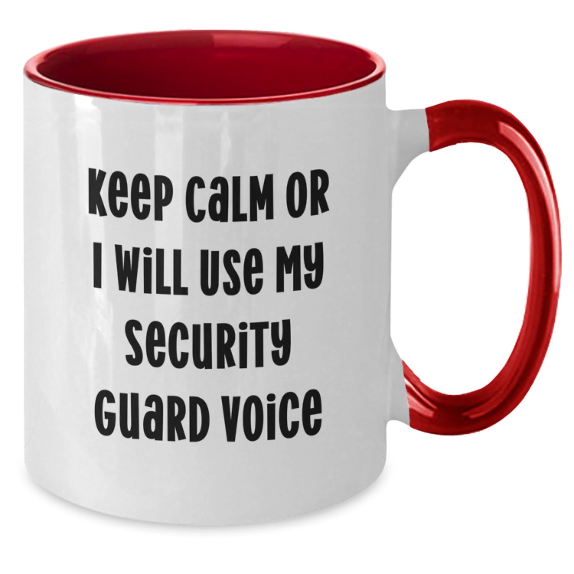 Funny Security Guard Gifts from Friends - Two Tone Coffee Mug, Keep Calm Or I Will Use My Security Guard Voice - Birthday Unique Gifts for Security Guard Men - Additional