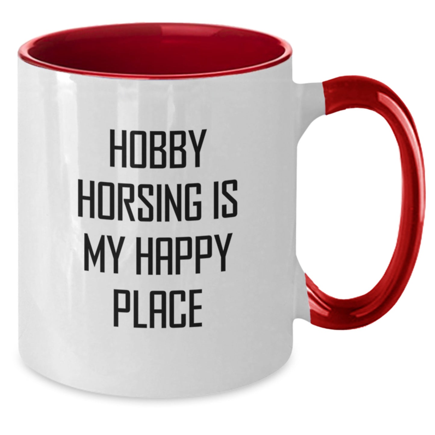 Funny Hobby Horsing Gifts from Family, Gifts for Hobby Horsing Enthusiast, Two Tone Coffee Mug with 'Hobby Horsing Is My Happy Place', Graduation Unique Gifts - Additional