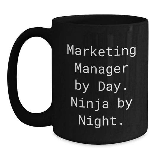 Funny Marketing Manager Gifts for Christmas - 'Marketing Manager By Day, Ninja By Night' Black Coffee Mug, Gifts from Family to Marketing Manager Friends - Main