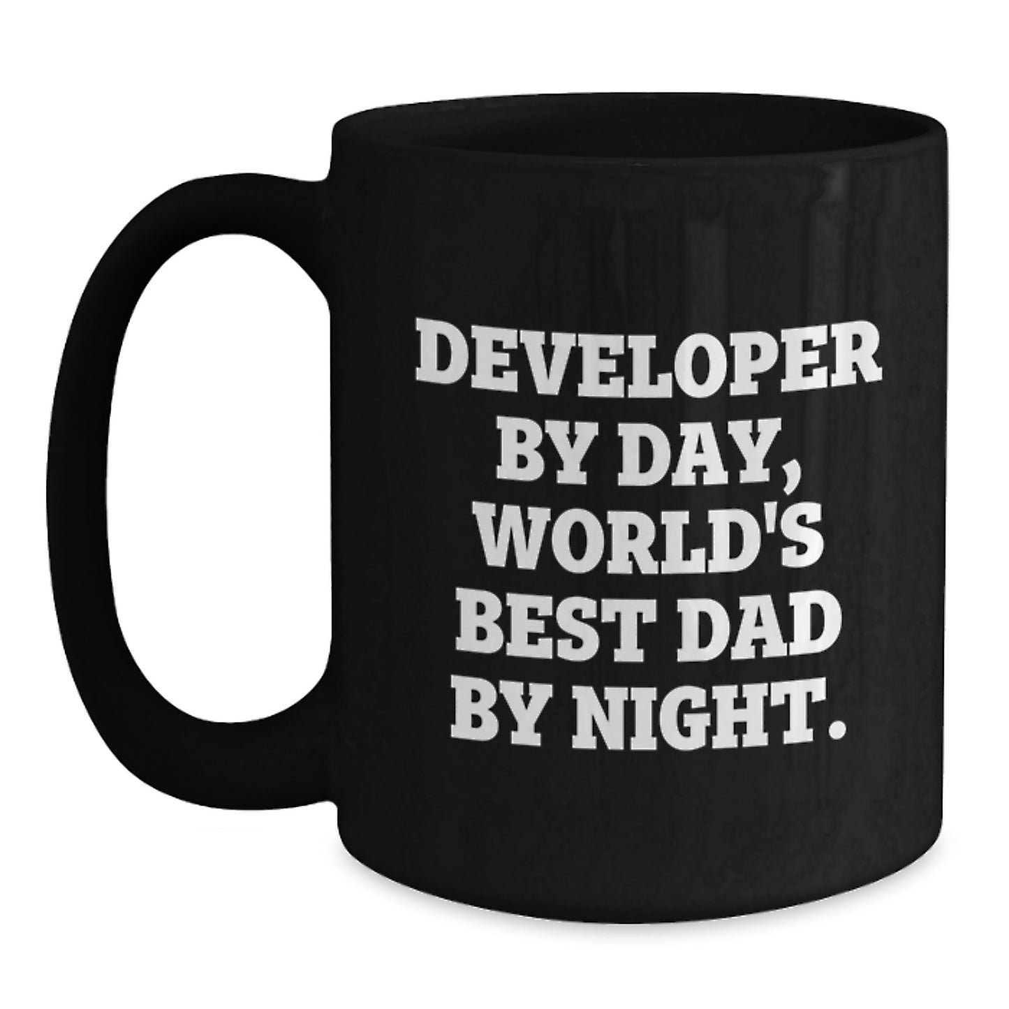 Developer Gifts for Him, Funny Quote World's Best Dad by Night Black Coffee Mug, Christmas Unique Gifts from Men - Main