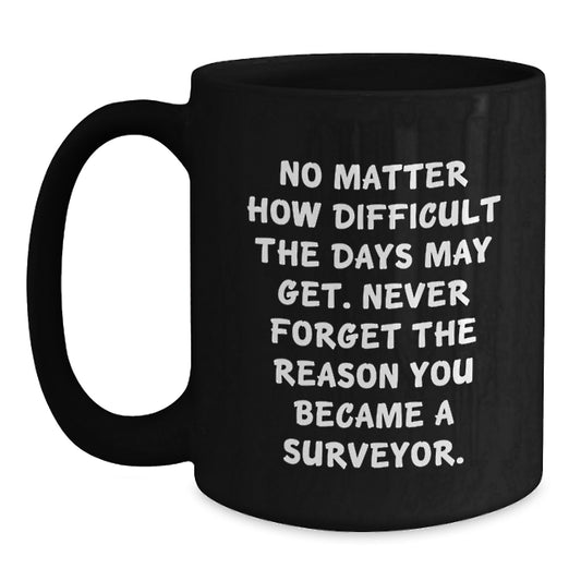 Surveyor Inspired Black Coffee Mug, Gifts from Friends, Graduation Unique Gifts for Surveyor Men, Inspirational Quote, 11oz or 15oz Black Ceramic Mug - Main