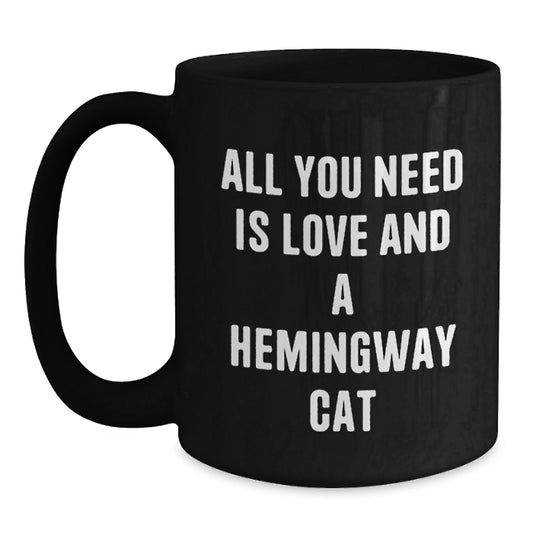 Hemingway Cat Gifts from Friends, Funny Birthday Mugs with Quote, Black Coffee Mug for Hemingway Cat Lovers - Main
