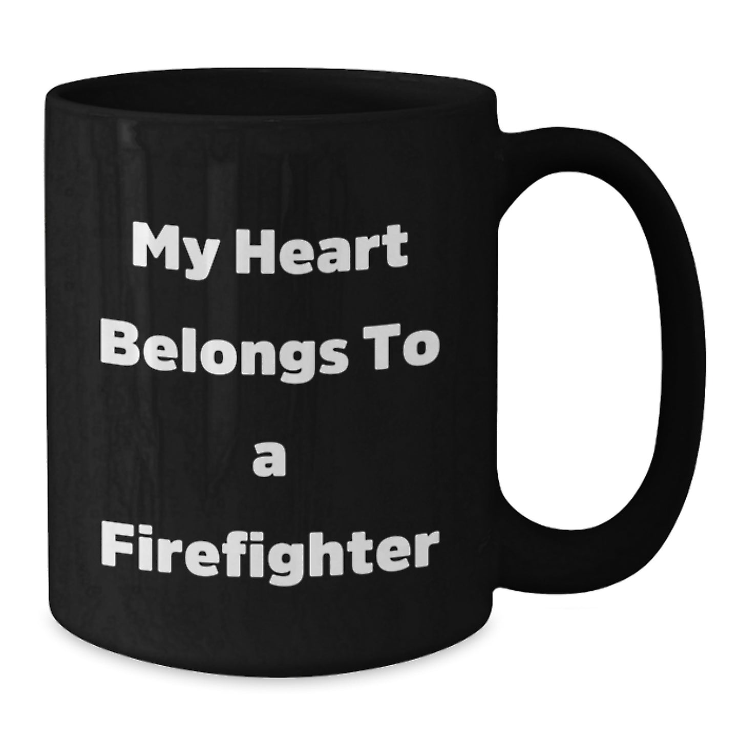 Funny Firefighter Gifts from Men to Firefighter Friends, Funny Firefighter Christmas Unique Gifts for Men, Black Coffee Mug with 'My Heart Belongs To A Firefighter' Quote - Additional