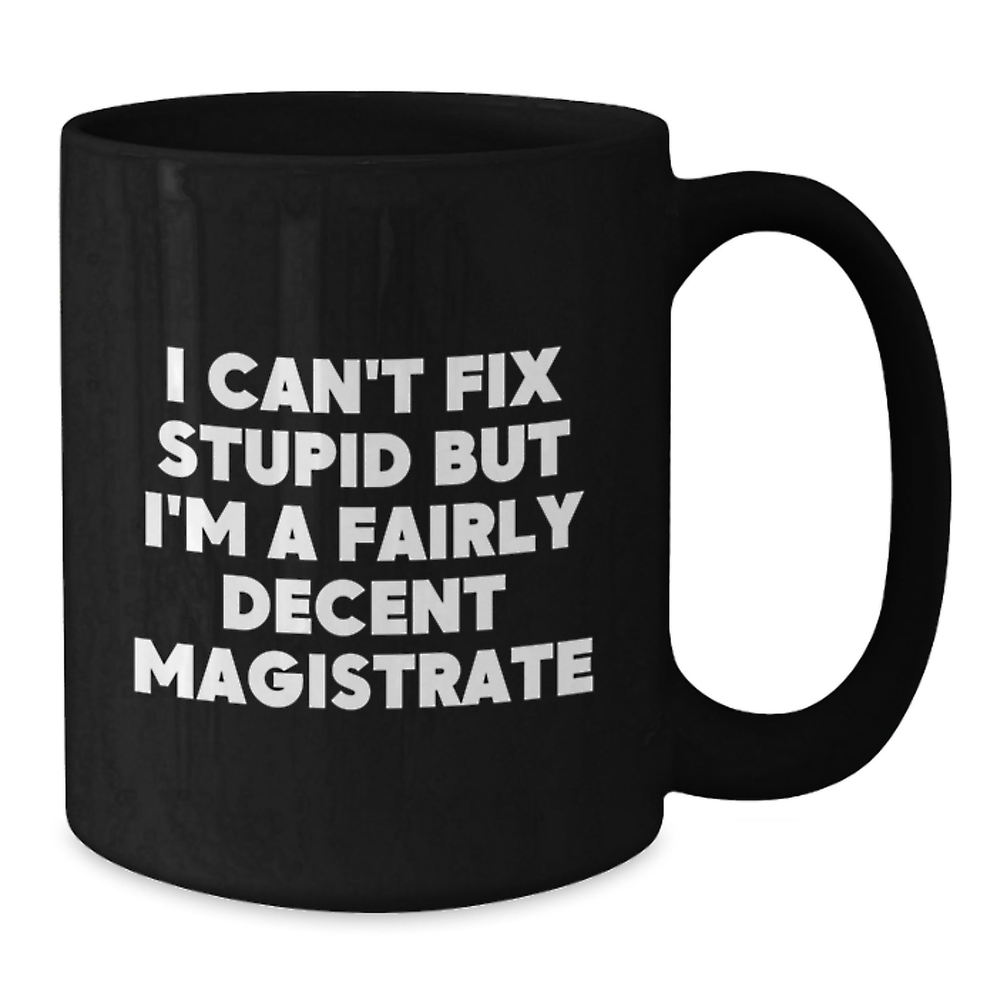 Funny Magistrate Gifts for Graduation - I Can't Fix Stupid But I'm A Fairly Decent Magistrate Black Coffee Mug for Men, Women, Friends, Coworkers, Family - Additional