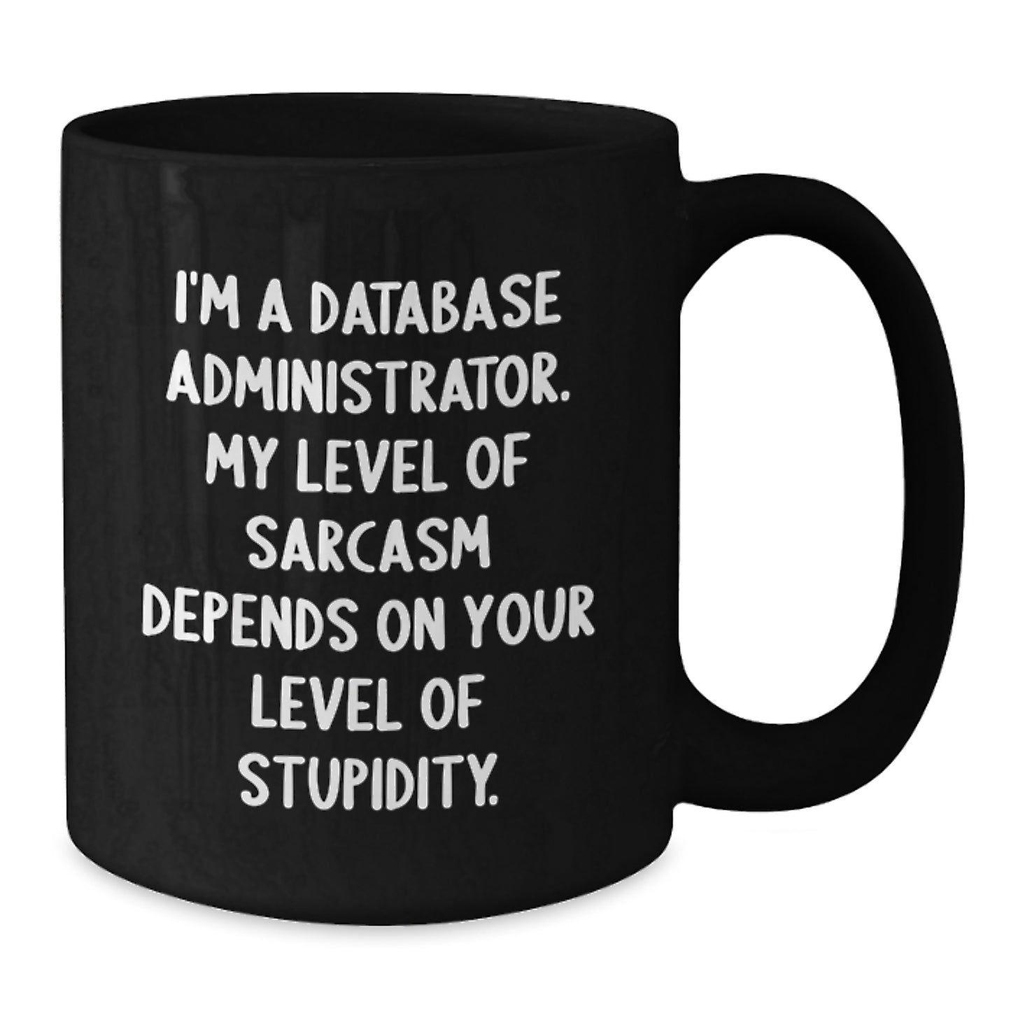 Funny Database Administrator Gifts from Friends for Graduation Unique Gifts - Sarcasm Level Depends on Stupidity, Black Coffee Mug for Men, Women, or Coworkers - Additional