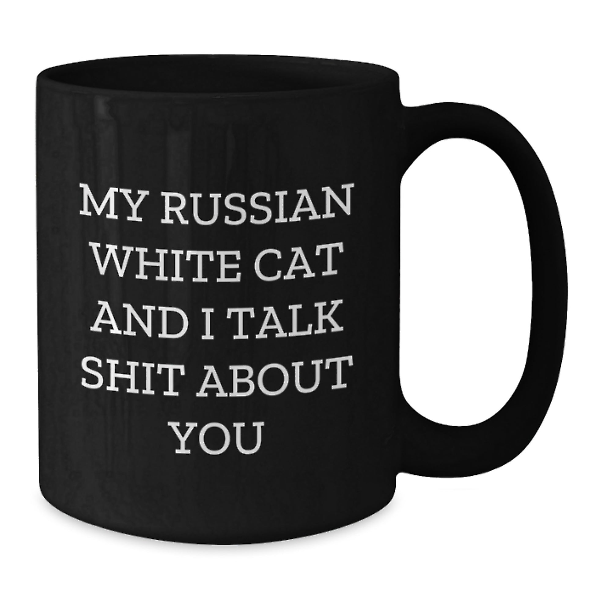 Funny Gifts for Russian White Cat Lovers, Black Coffee Mug, Unique Father's Day Unique Gift for Dad - Additional