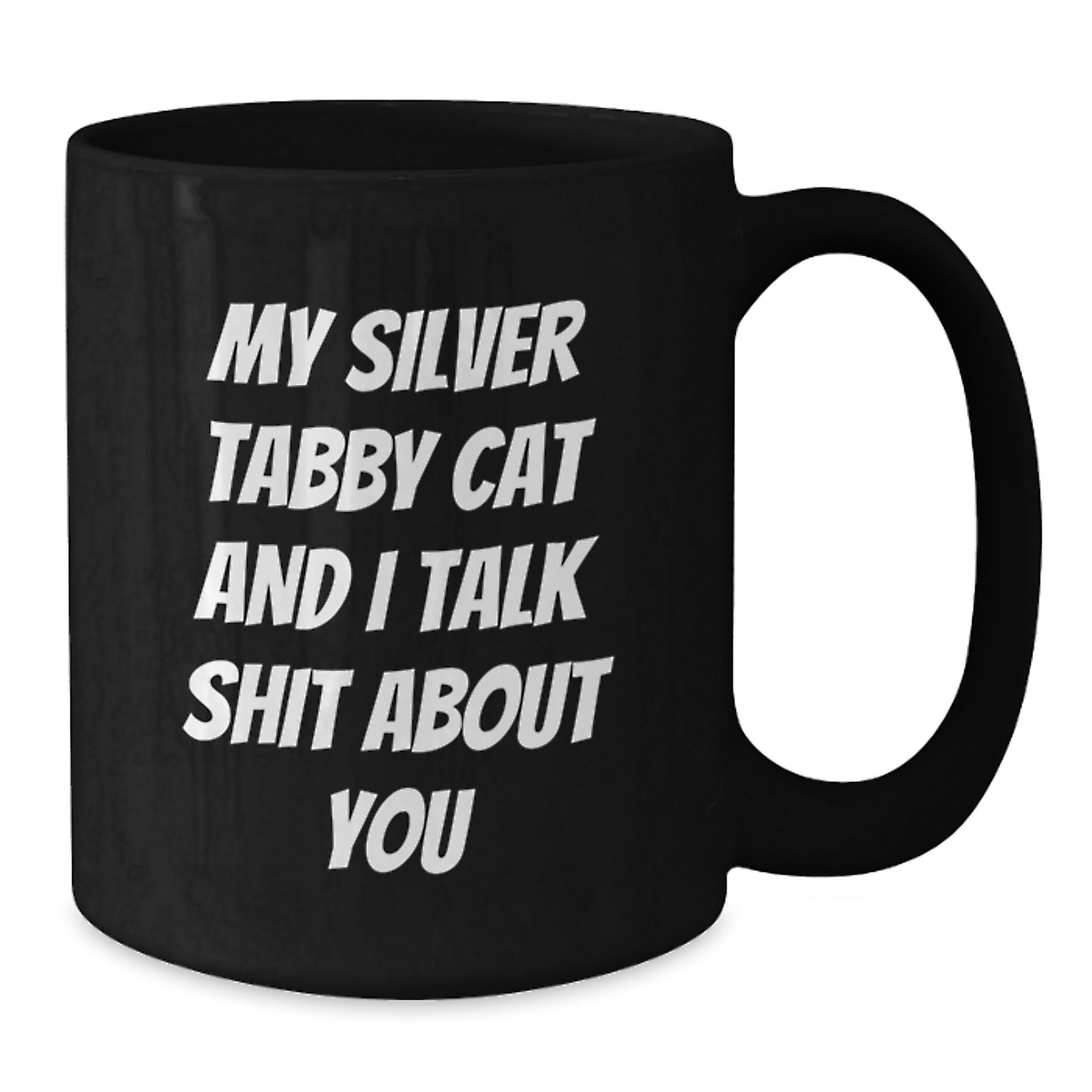 Funny Silver Tabby Cat Gifts from Men for Silver Tabby Cat Lovers - My Silver Tabby Cat And I Talk Shit About You Black Coffee Mug - Additional