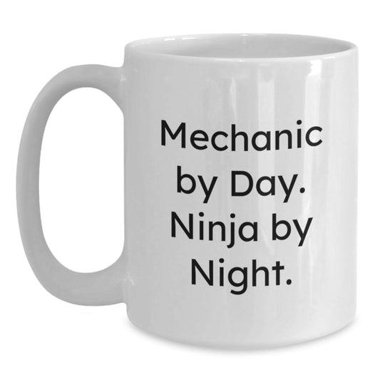 Funny Mechanic Gifts from Friends, Christmas Unique Presents for Men Mechanic By Day. Ninja By Night. White Coffee Mug - Main