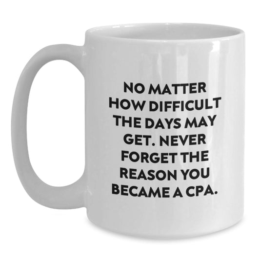 Funny Inspirational CPA Gifts from Friends for Men Graduation Unique White Coffee Mugs with Never Forget the Reason You Became a CPA Quote - Main