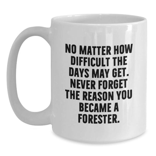 Forester Gifts from Friends, White Coffee Mugs for Men, Inspirational Quote 'No Matter How Difficult The Days May Get. Never Forget The Reason You Became A Forester.' for Graduation, Gifts for Him - Main