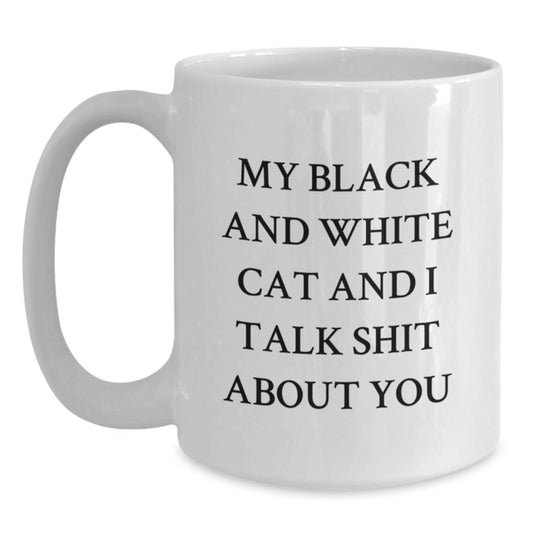 Funny Black and White Cat Birthday Unique Gifts - White Coffee Mug for Cat Lover Friends Family from Men Women - Main