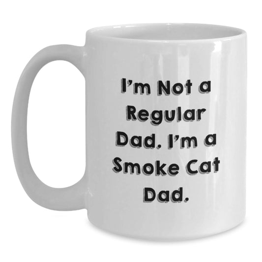 Funny Smoke Cat Dad Gift White Coffee Mug for Men Women Friends Family Christmas Memorable Presents - Main