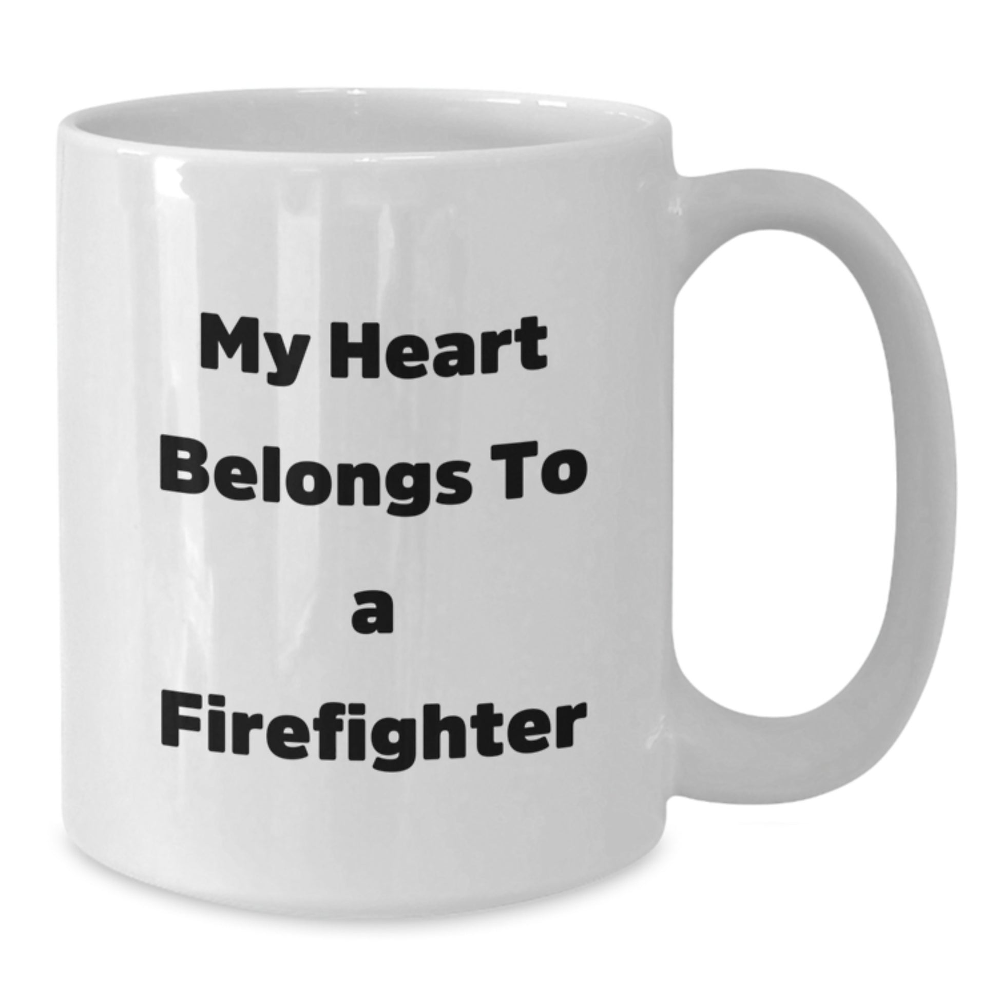 Funny Firefighter Gifts from Friends, My Heart Belongs To A Firefighter Coffee Mug for Christmas Unique Gifts for Firefighter Men, White Ceramic 11oz/15oz - Additional