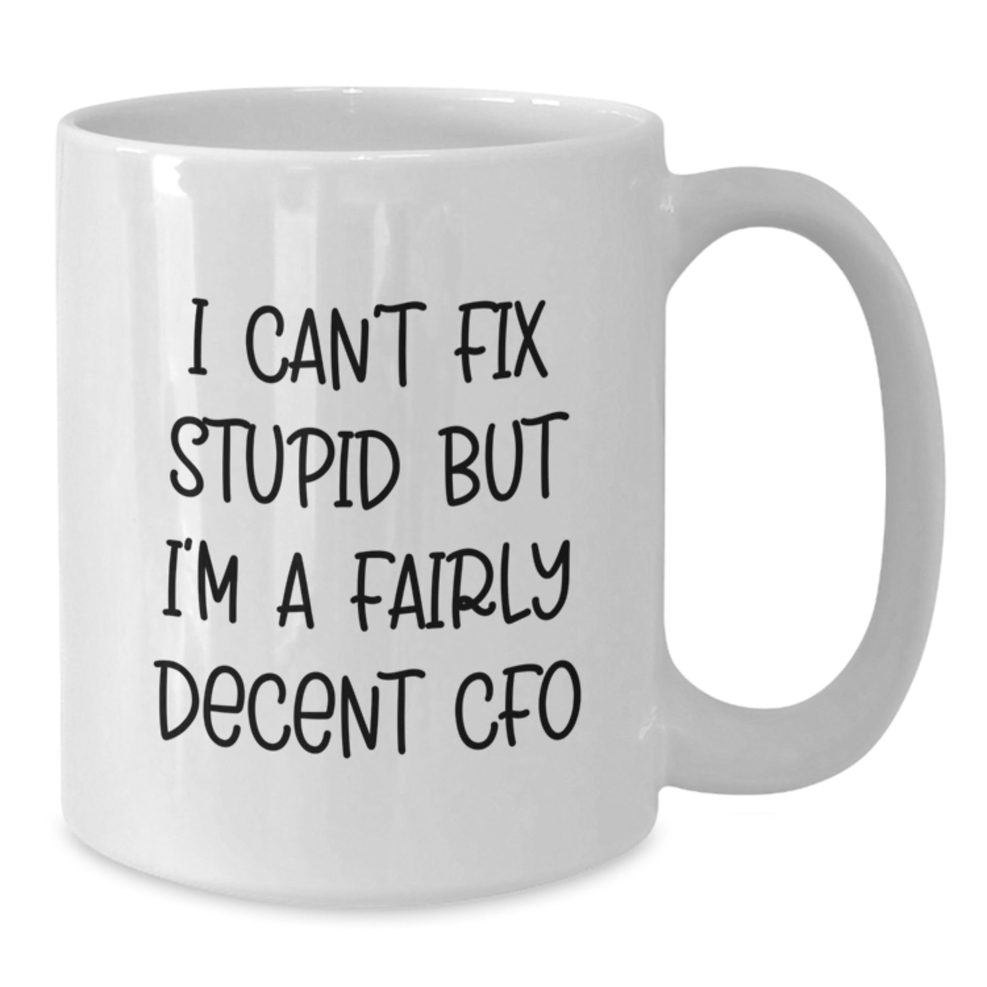Funny CFO Gifts from Men to Friends for Graduation, 'I Can't Fix Stupid But I'm A Fairly Decent CFO', White Coffee Mug - Additional