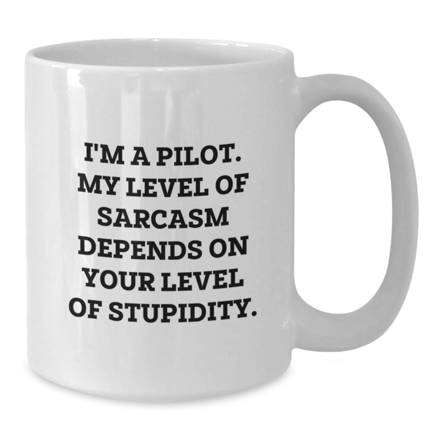 Funny Pilot Gifts for Men, White Coffee Mug, Great Graduation Unique Ideas from Friends, 'I'm A Pilot. My Level Of Sarcasm Depends On Your Level Of Stupidity.' - Additional