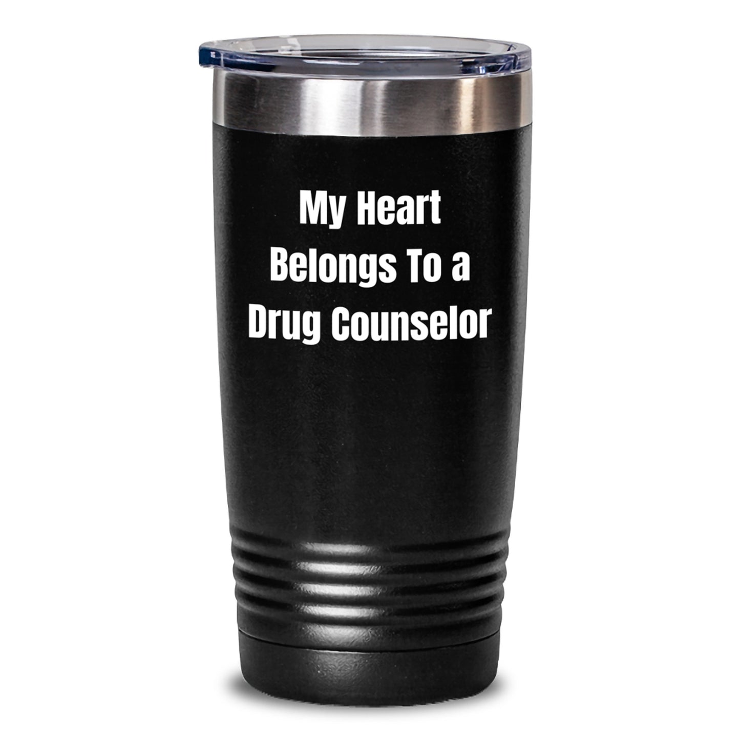 Funny Quote Drug Counselor Gifts from Women to Men Christmas Unique Tumblers, 'My Heart Belongs To A Drug Counselor' Stainless Steel Insulated Drinkware - Main