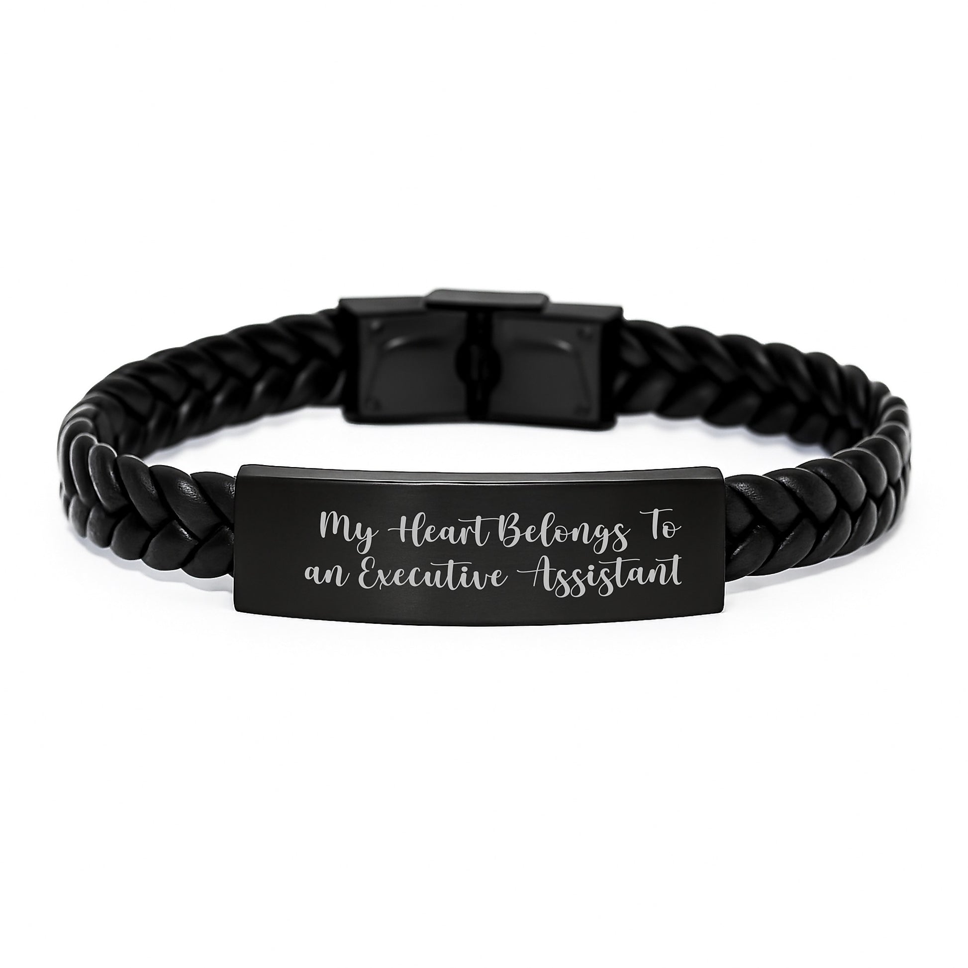 Funny Executive Assistant Gifts, Unique Interlaced Leather Bracelet for Men or Women, 'My Heart Belongs To An Executive Assistant' Christmas Unique Gifts from Friends, Coworkers or Family - Image 1