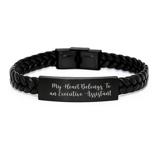 Funny Executive Assistant Gifts, Unique Interlaced Leather Bracelet for Men or Women, 'My Heart Belongs To An Executive Assistant' Christmas Unique Gifts from Friends, Coworkers or Family - Image 1
