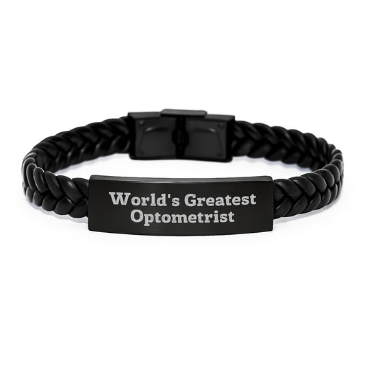 Funny Optometrist Gifts - World's Greatest Optometrist Quote Interlaced Leather Bracelet, Gifts from Family to Optometrist Father's Day Unique Presents - Image 1