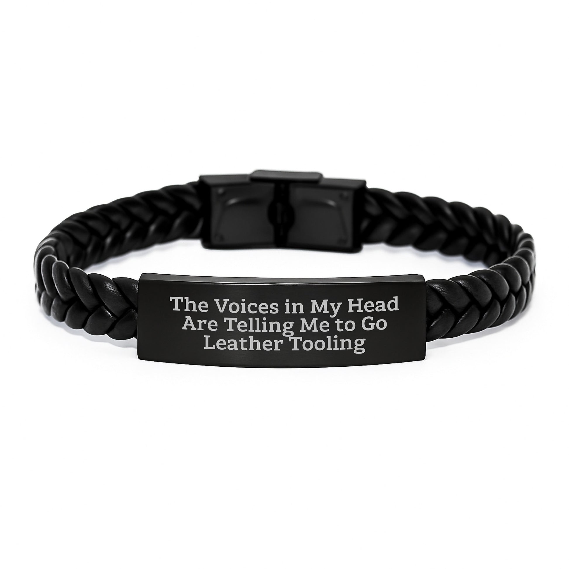 Funny Leather Tooling Gift for Men - Interlaced Leather Bracelet with Engraved Stainless Steel Birthdays Unique Gifts from Friends and Family - Go Leather Tooling Humor - Image 1