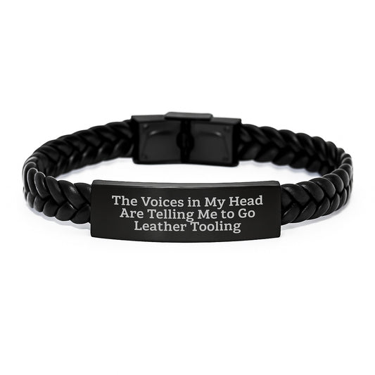 Funny Leather Tooling Gift for Men - Interlaced Leather Bracelet with Engraved Stainless Steel Birthdays Unique Gifts from Friends and Family - Go Leather Tooling Humor - Image 1