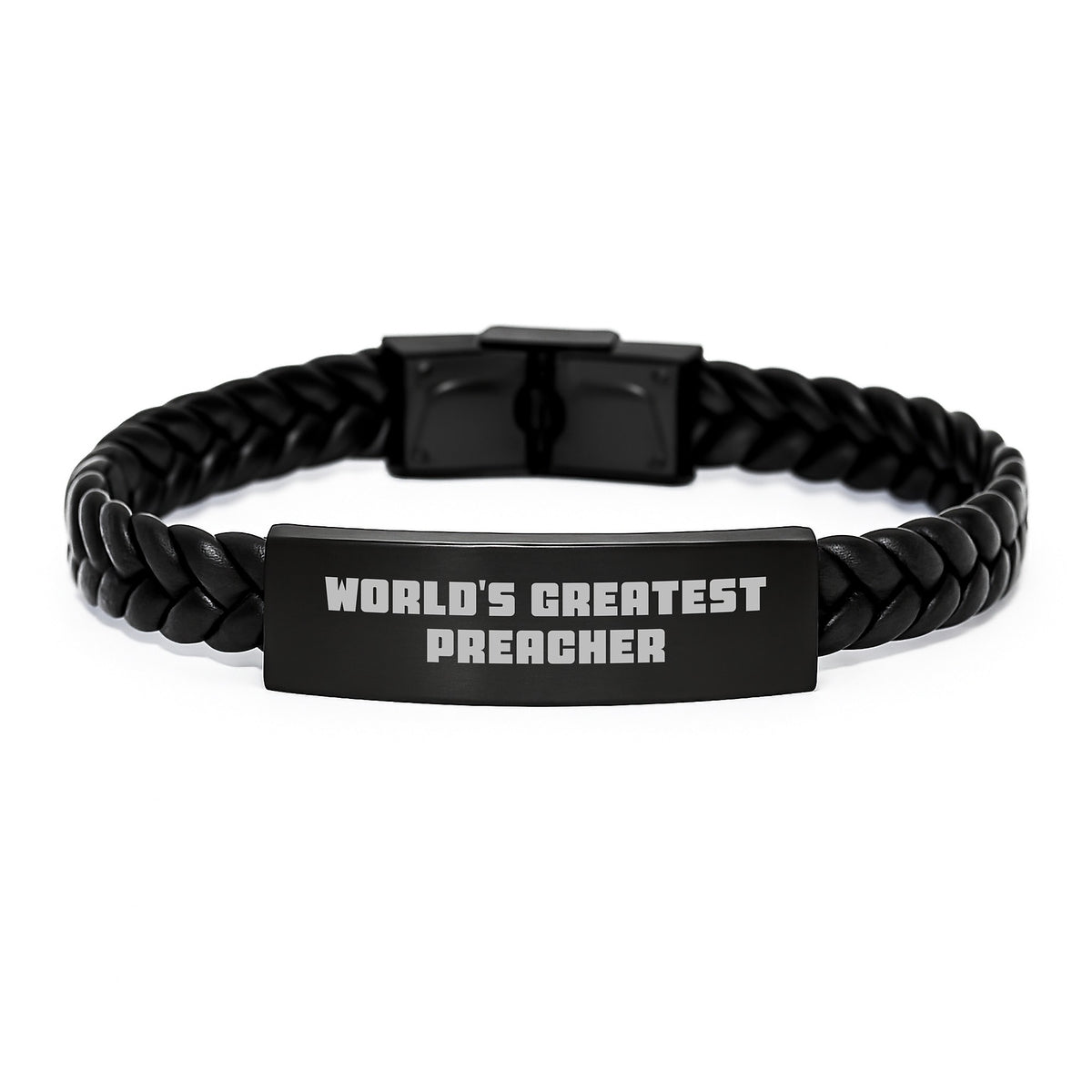 Funny Preacher Gifts from Men, World's Greatest Preacher Interlaced Leather Bracelet, Unique Father's Day Unique Gifts for Preacher - Image 1