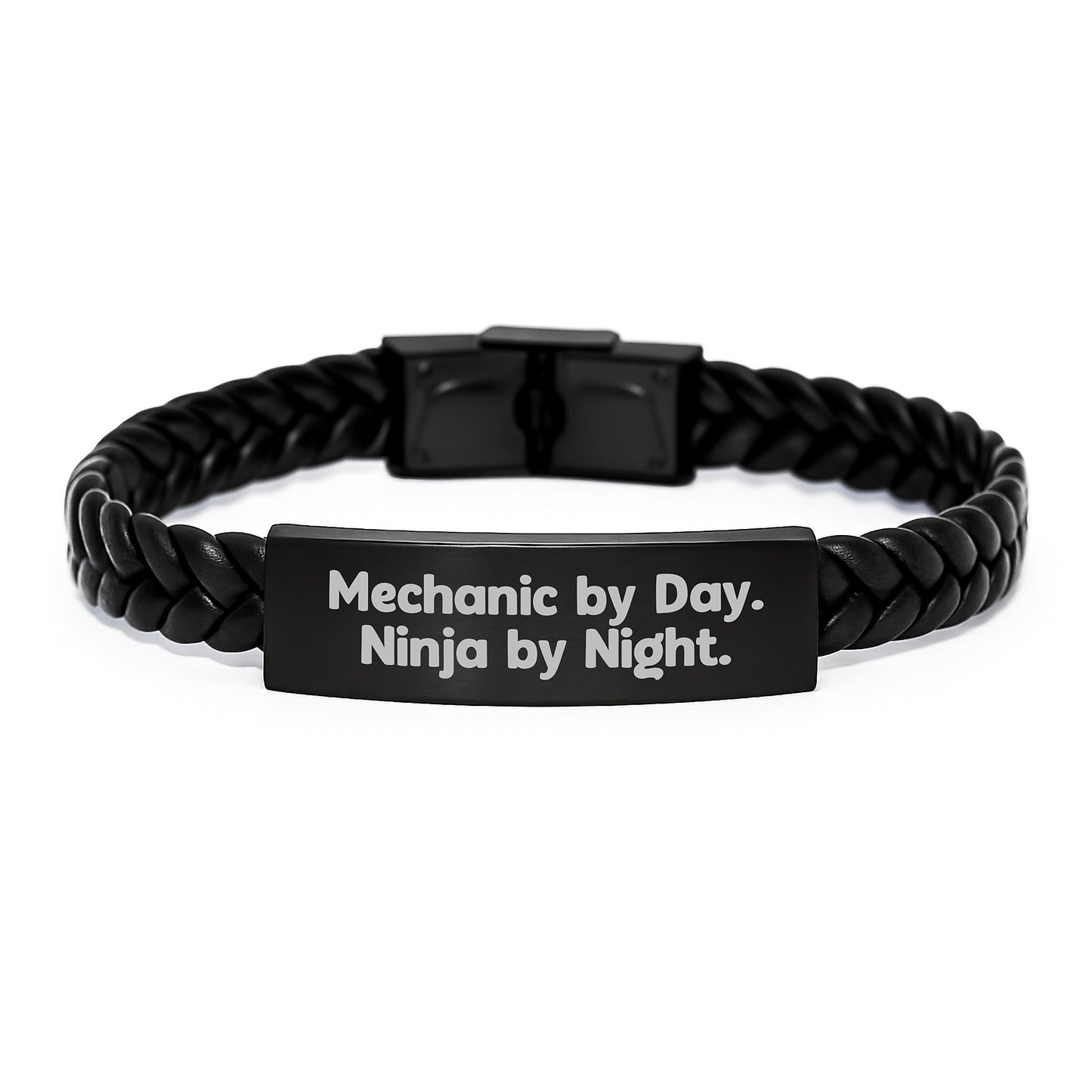 Funny Mechanic Gifts for Men - Interlaced Leather Bracelet from Friends - Mechanic By Day. Ninja By Night. Christmas Unique - Image 1