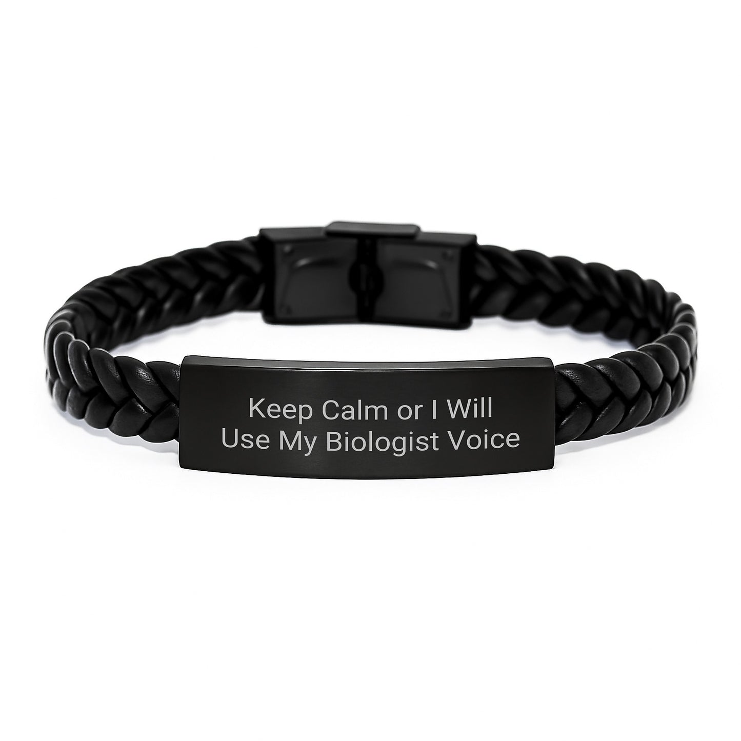 Biologist Gifts from Friends, 'Keep Calm Or I Will Use My Biologist Voice' Interlaced Leather Bracelet for Graduation, Handcrafted with Stainless Steel and PU Leather, Durable and Versatile - Image 1