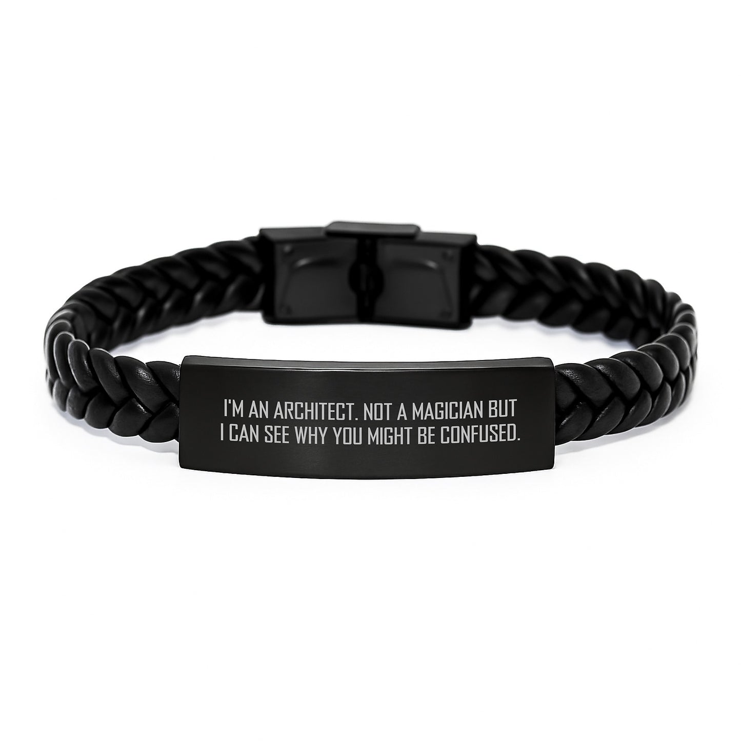 Funny Architect Gifts for Men, Interlaced Leather Bracelets with Engraved Stainless Steel, Unique Christmas Memorable Presents from Friends, Coworkers, or Family - Image 1