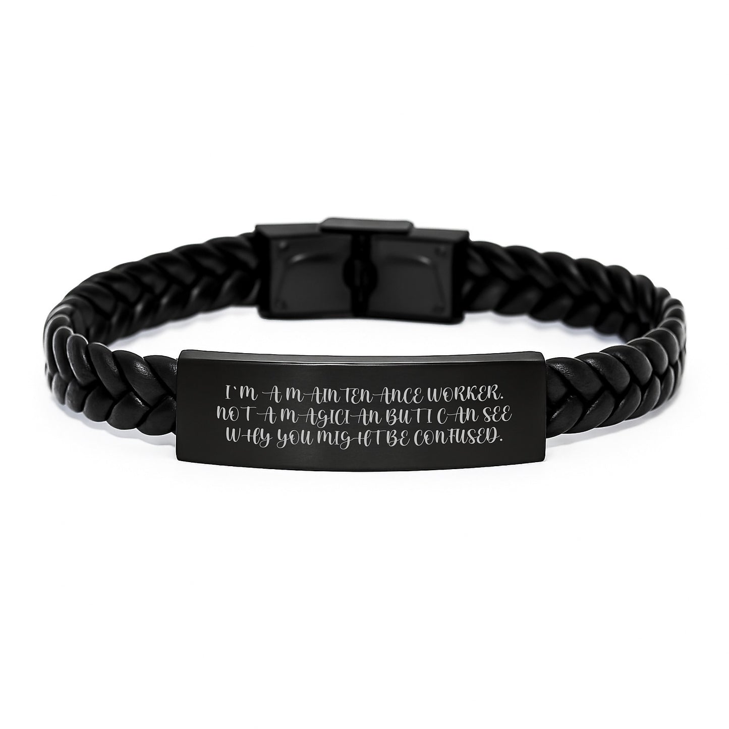Funny Maintenance Worker Gifts for Men from Friends - Interlaced Leather Bracelet for Christmas - Image 1