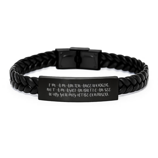Funny Maintenance Worker Gifts for Men from Friends - Interlaced Leather Bracelet for Christmas - Image 1