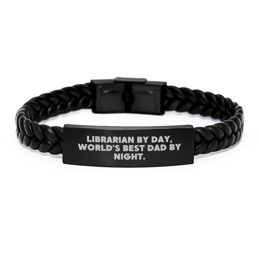 Librarian Gifts by Day, Unique Interlaced Leather Birthday Unique Gifts for Men from World's Best Dad by Night. - Image 1