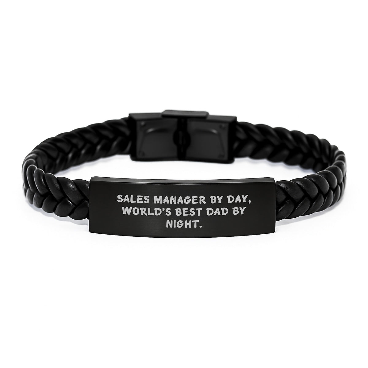 Funny Sales Manager Gifts for Men, Interlaced Leather Bracelet with Quote 'Sales Manager By Day, World's Best Dad By Night', Christmas Unique Gifts from Family - Image 1