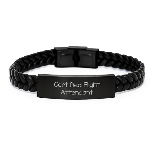 Certified Flight Attendant Gifts from Family - Interlaced Leather Bracelet for Men, Unique Christmas Unique Gifts for Flight Attendant Friends - Image 1