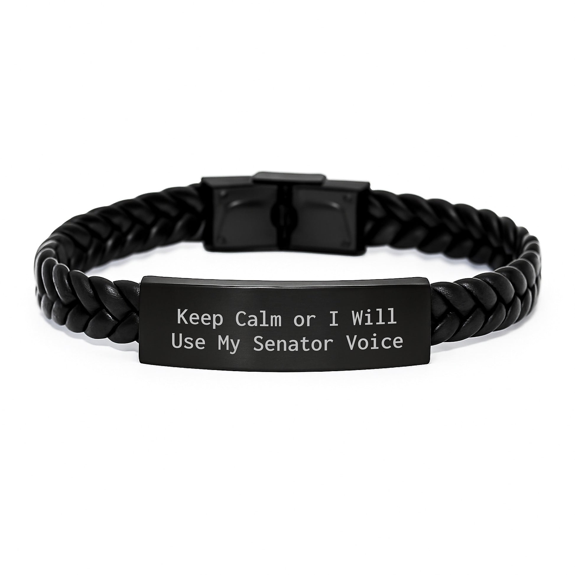 Funny Senator Interlaced Leather Bracelet Gifts from Friends for Men - Keep Calm Or I Will Use My Senator Voice Christmas Unique Gifts - Image 1
